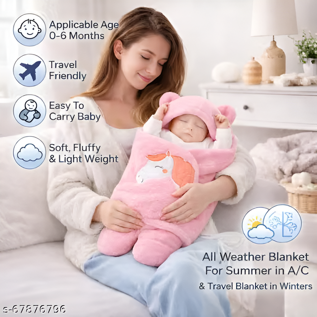 Ultra-Soft Wearable Baby Swaddle Blanket – Plush Hooded Sleeping Bag (0-12Months)